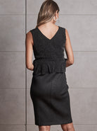 Back View - Maternity Peplum Sparkly Evening Party Dress in Black from Angel Maternity