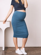 Main view - "The Ruched" Maternity Midi Skirt in Breezy Blue (6713988644967)