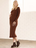 Main View - A pregnant Woman in Annabella Luxury Knit Maternity Dress in Rust Color from Angel Maternity (6714938654814)