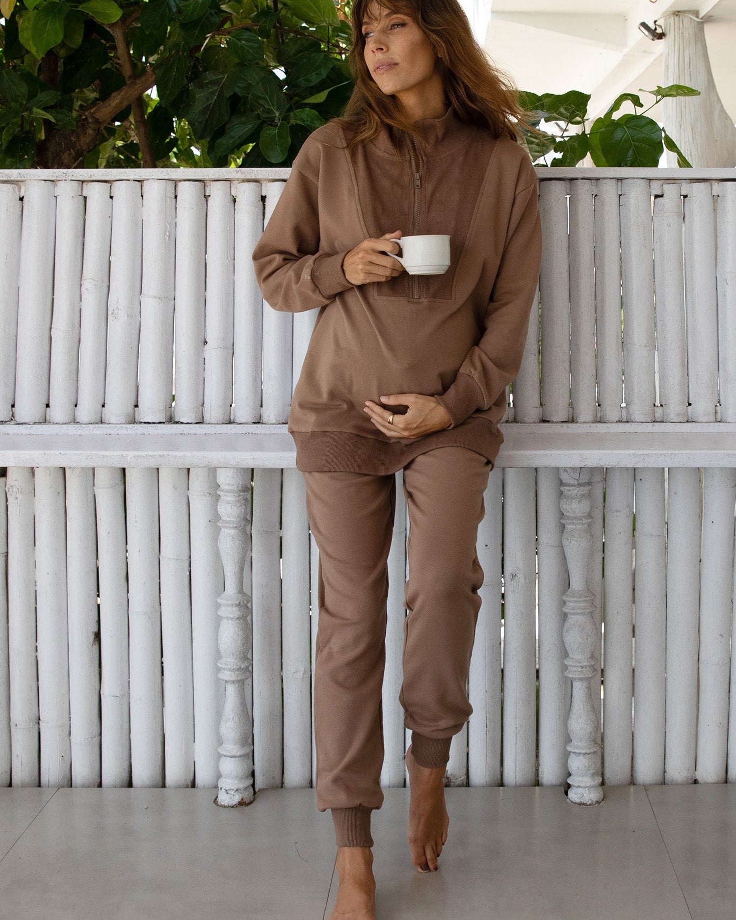 Calla Maternity Sweatshirt Top in Iced Coffee (6708902854759) (6728284831838)