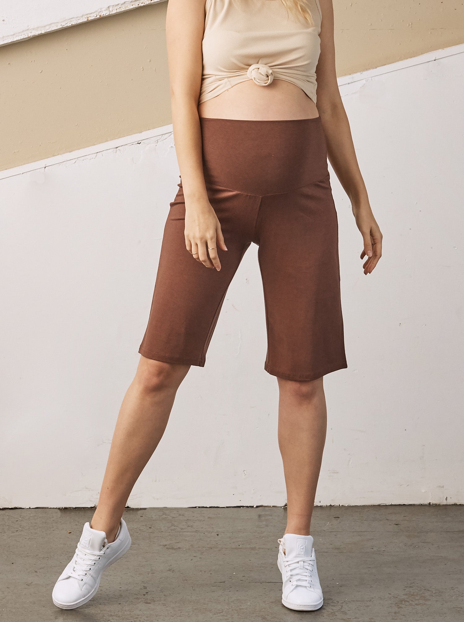 Maternity Wide Leg Bamboo Shorts - Chocolate from Angel Maternity Australia