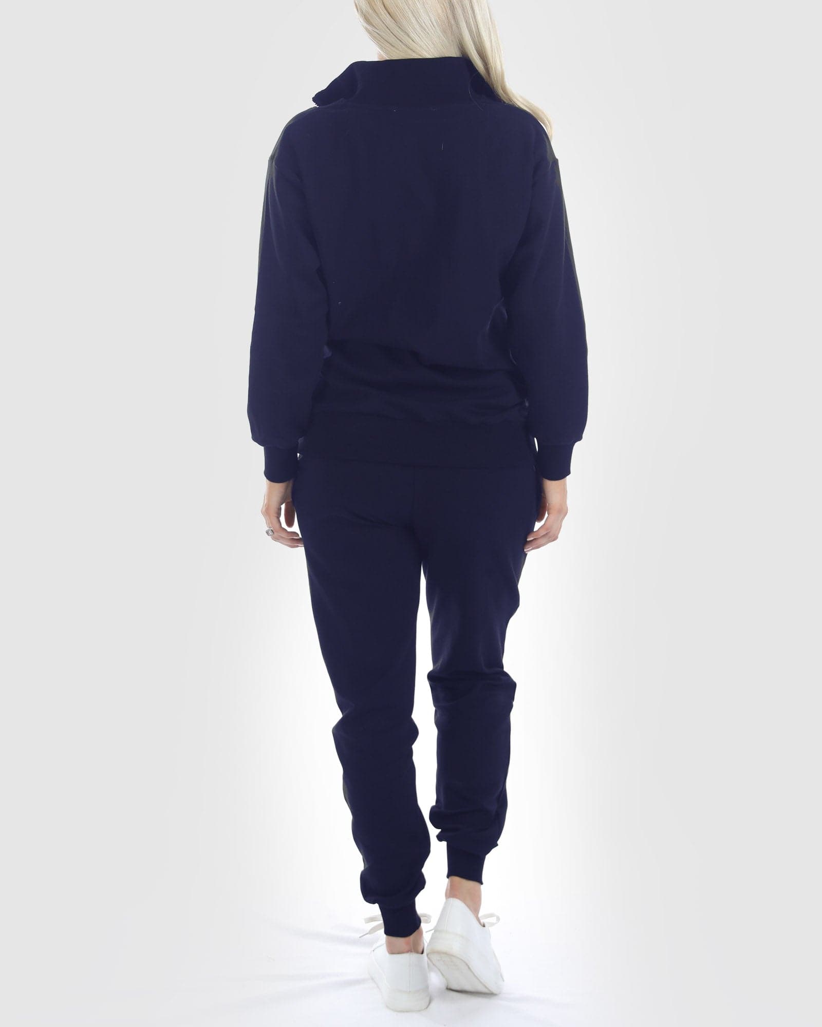 A woman in Calla navy black maternity tracksuit set, back (6647093657703)