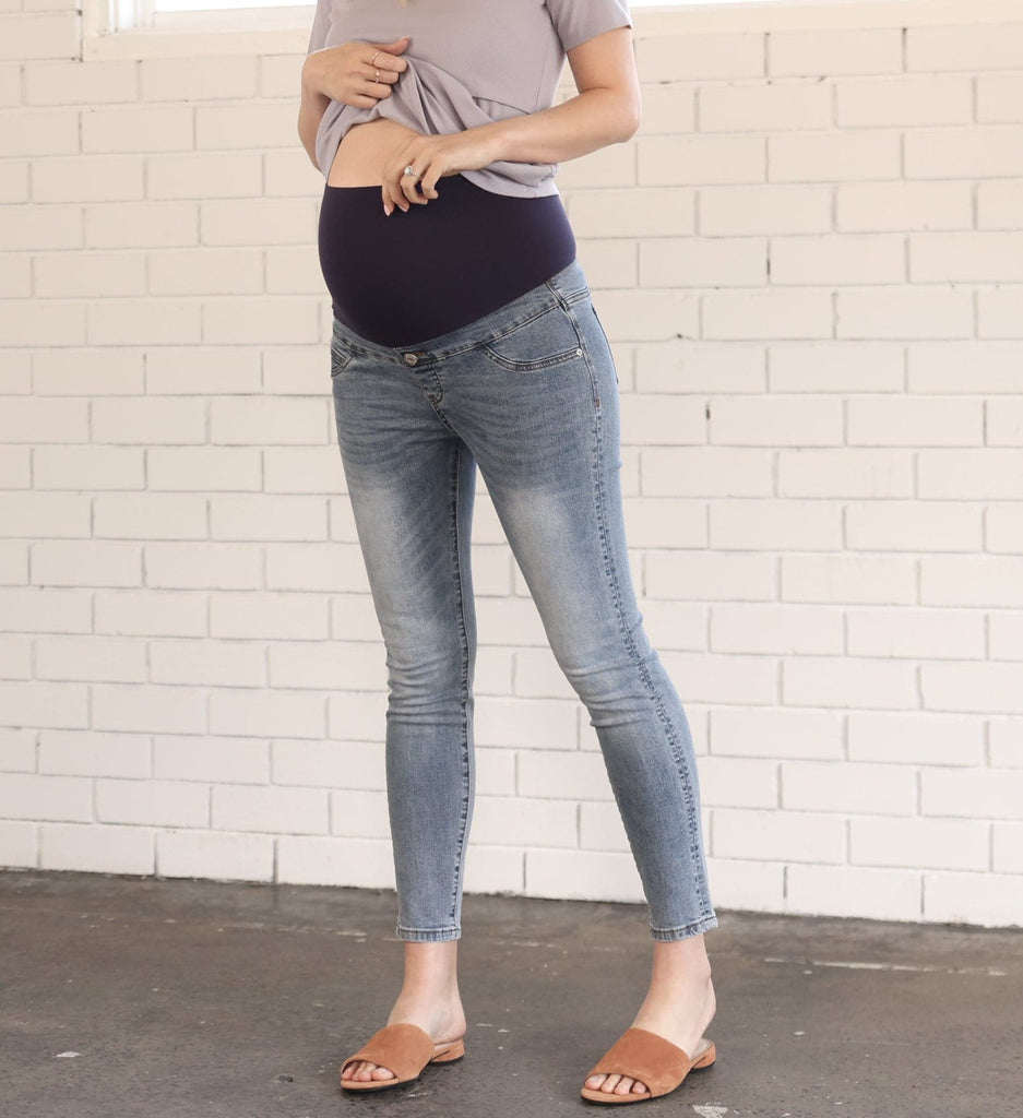 Over the Bump High Waist Washed Blue Denim Maternity Jeans (6579096649831)