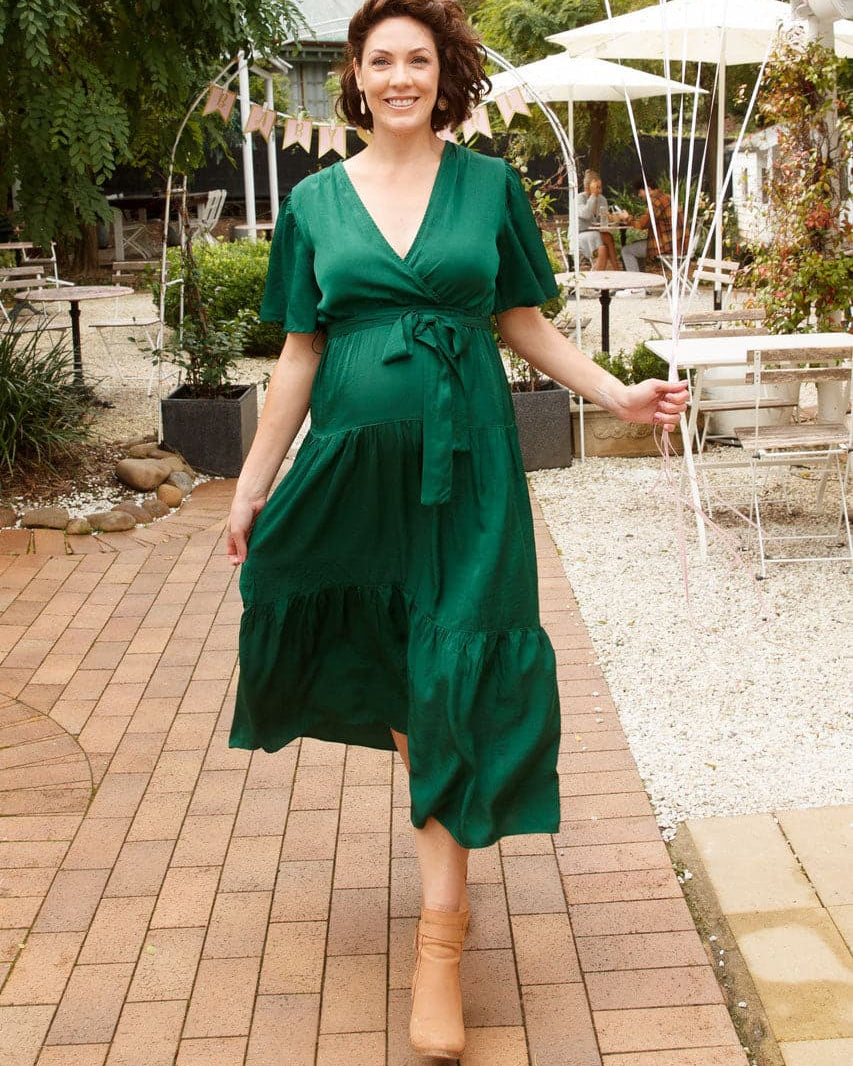 Cara Emerald Green Maternity Maxi Dress (6653630939239)