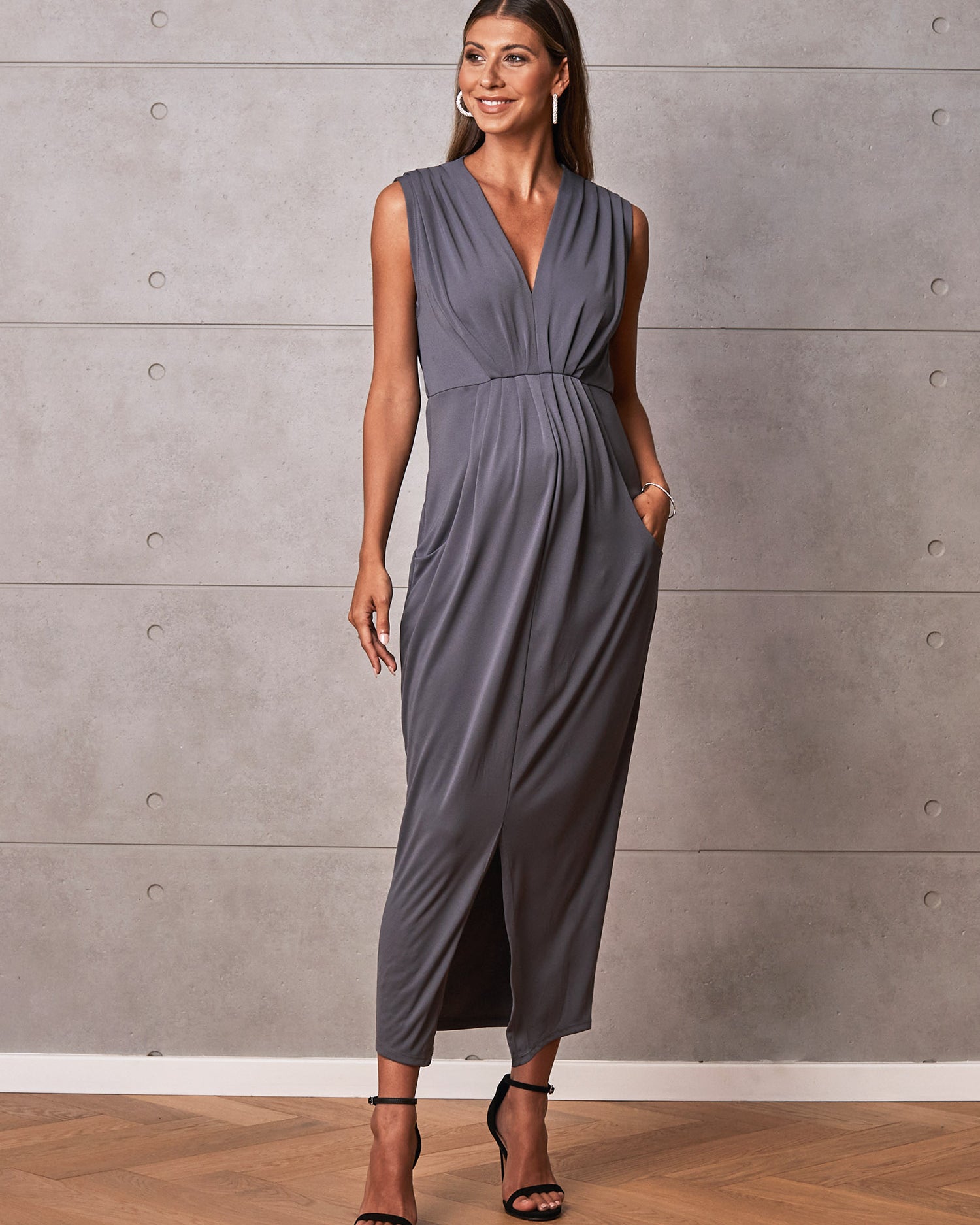 Anais Maternity Evening Dress in Excalibur Grey from Angel Maternity