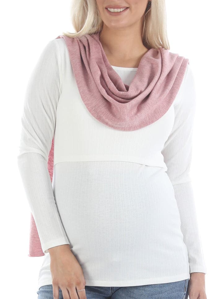 A woman in luxury moozie mama wrap poncho maternity nursing cover, front 3 (6643007324263)