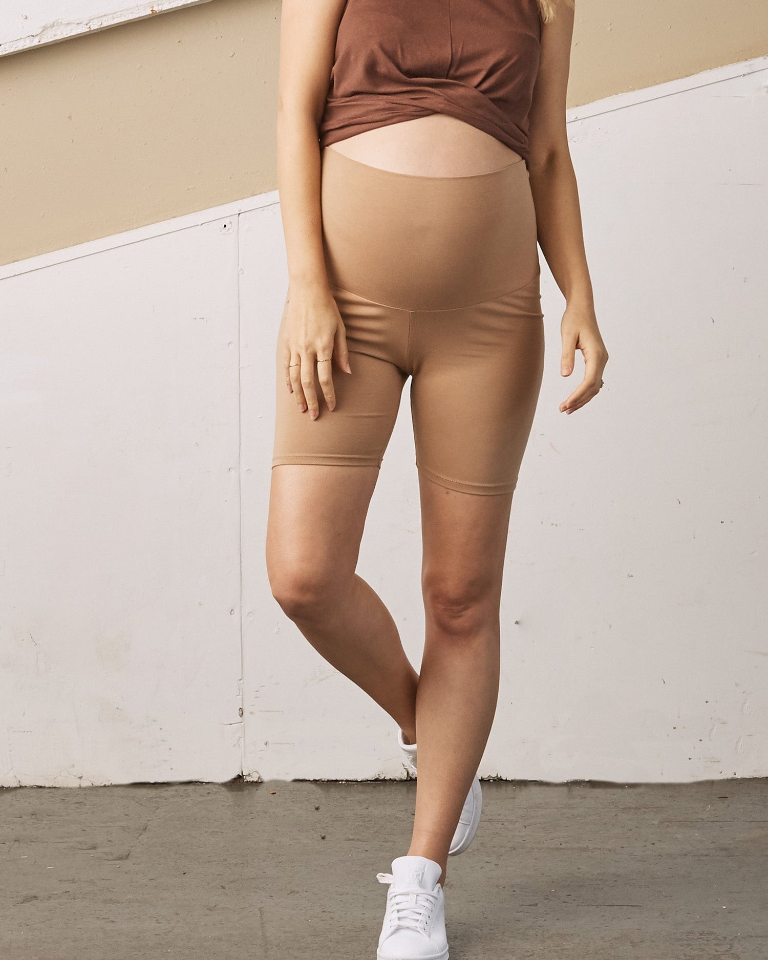 Maternity Comfort Shorts - Beige - Angel Maternity USA