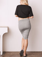 Back view - A Pregnant Woman in Grey Fitted Maternity Skirt (6708490141799)