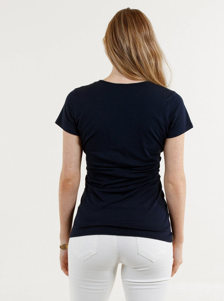 A woman in maternity nursing crossover bamboo tee, back (4331798233191)