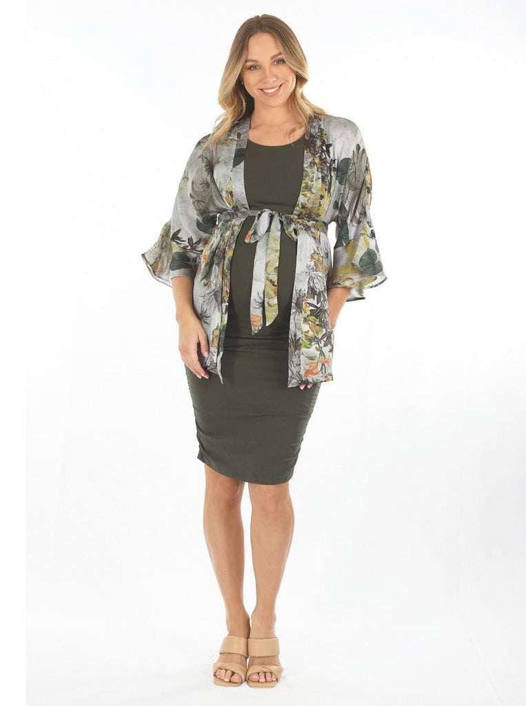 a woman in maternity wrap floral blouse, full looks 3 (6604834766951)