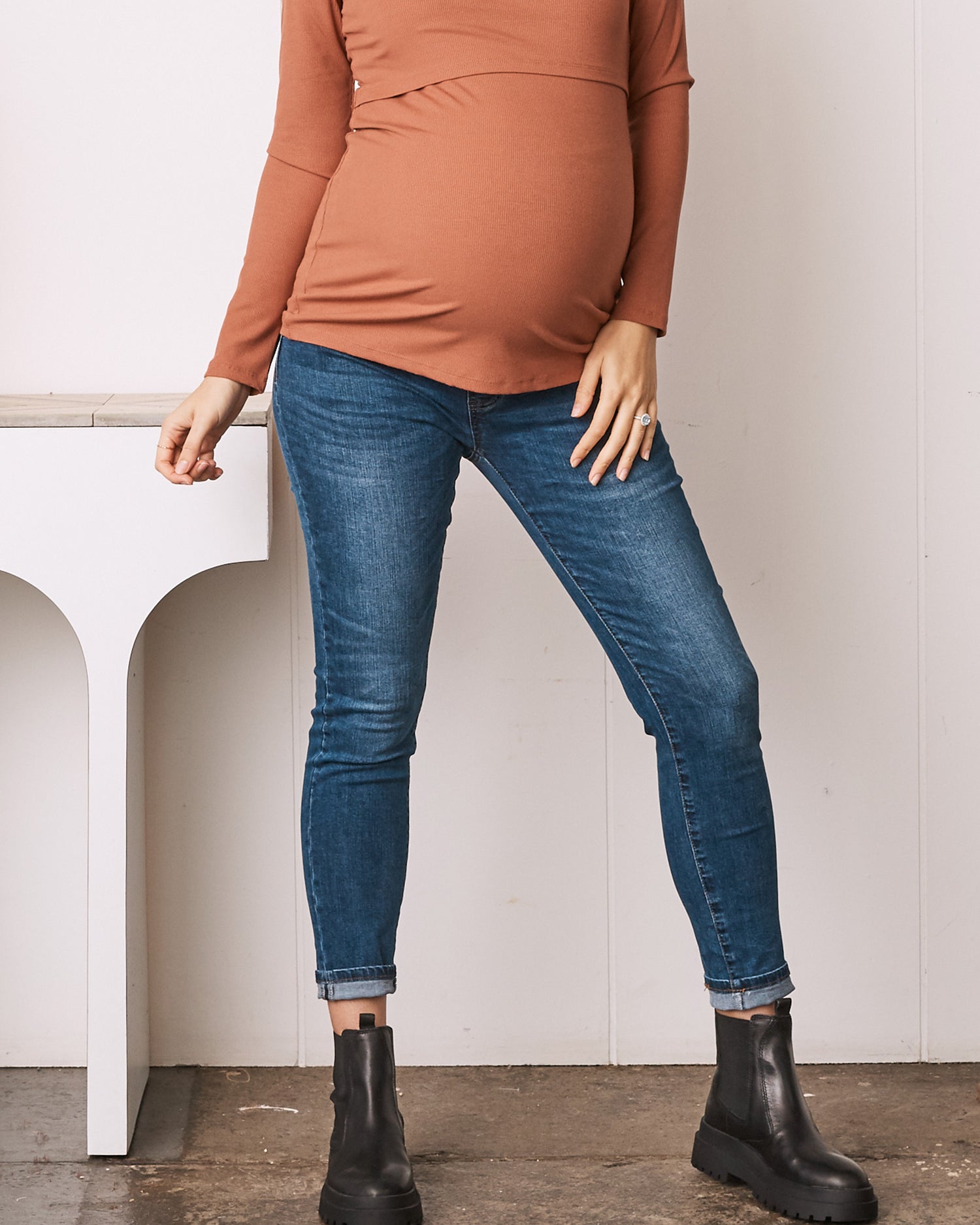 Maternity Over the Bump Skinny Denim Jeans in Indigo (6578380898407)