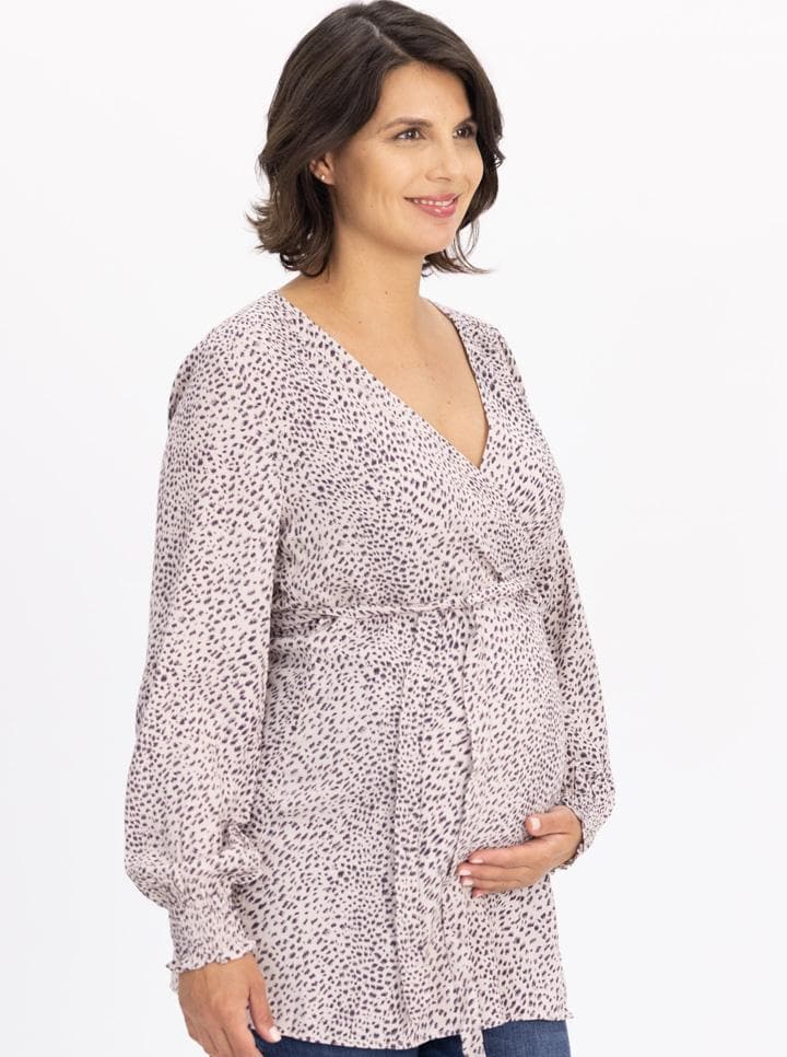 Maternity Wrap Blouse in Animal Print - Pink - Angel Maternity - Maternity clothes - shop online (6555536588903)