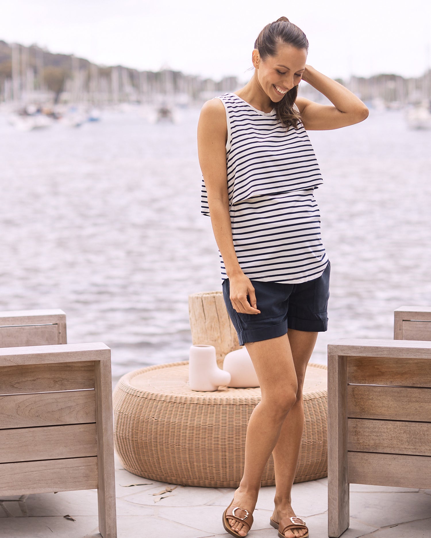 Maternity Denim Tencel  Shorts - Navy (4742888357991)
