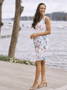 Main View - A Pregnant Woman in Floral Maternity Dress. Floral Print in White Colour