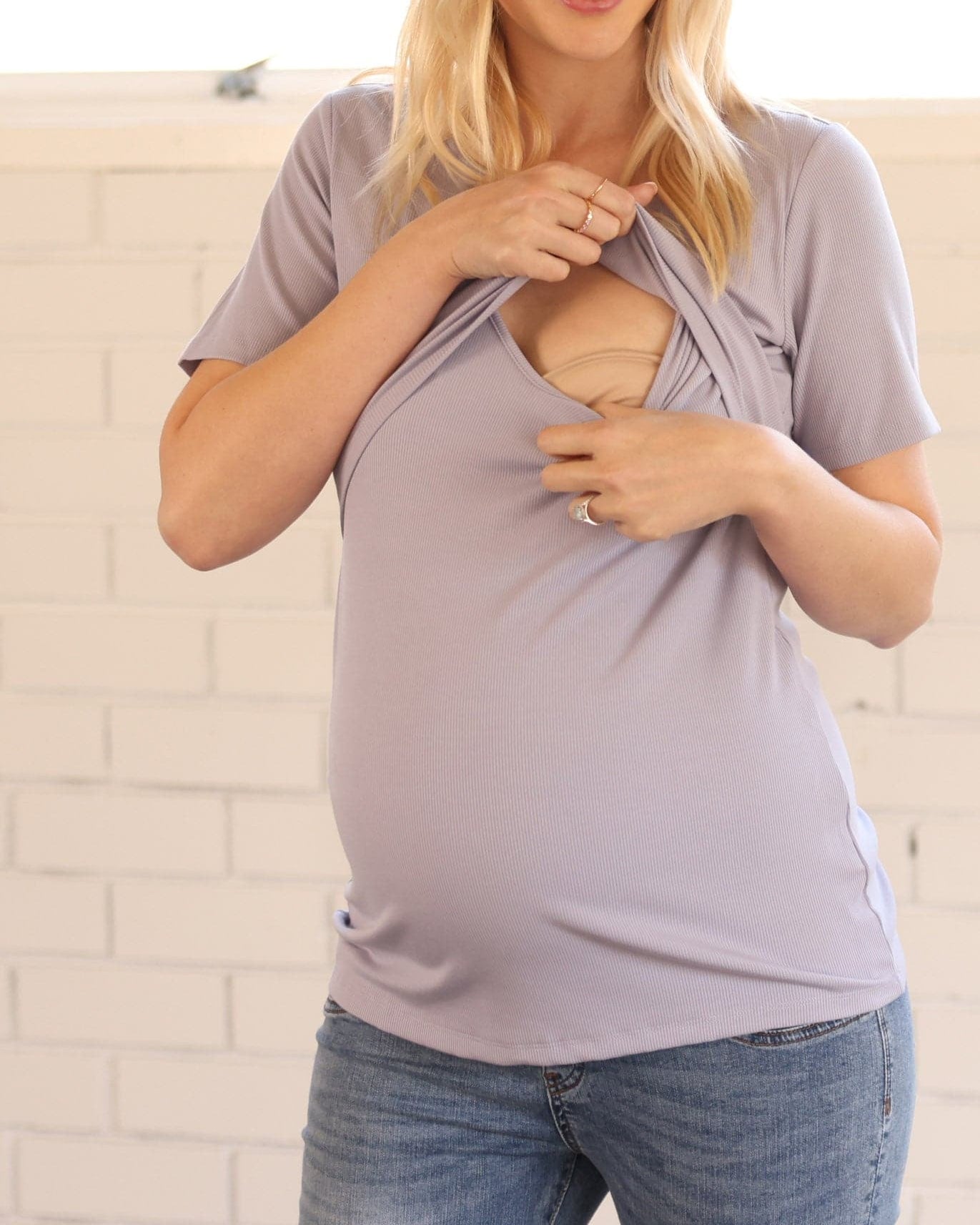 Maternity & Nursing Short Sleeve Top - Lavender (6593446183015)
