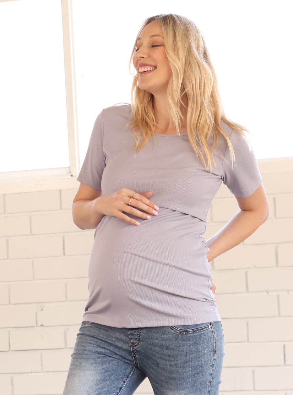 Maternity & Nursing Short Sleeve Top - Lavender (6593446183015)