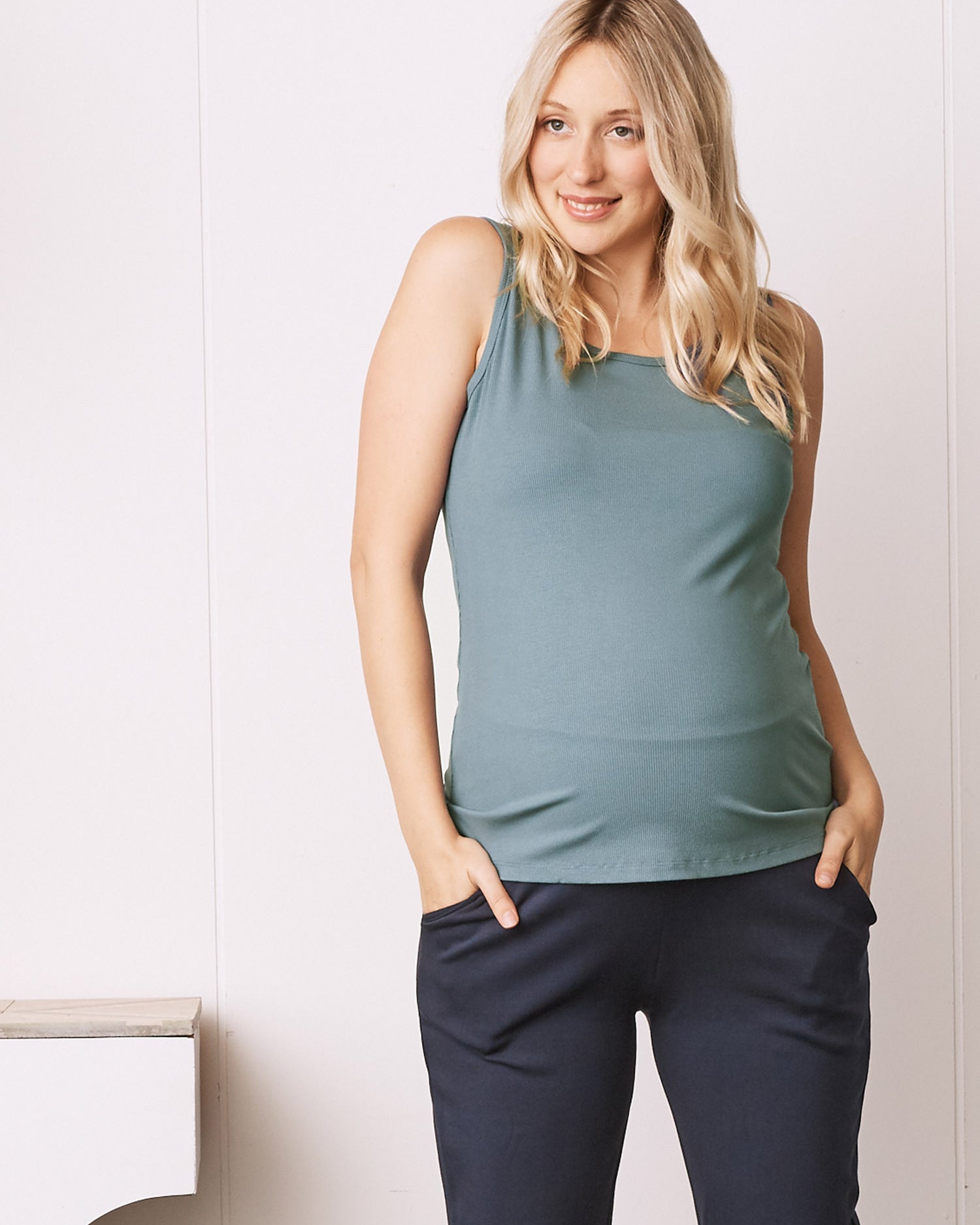 Maternity Round Neck Tank Top - Sage Green from Angel Maternity