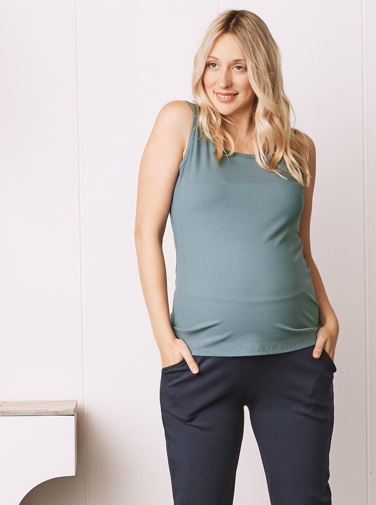 Maternity Round Neck Tank Top - Sage Green from Angel Maternity