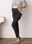 Straight Cut Ponti Maternity Work Pants - Black & Navy (2192721510503)