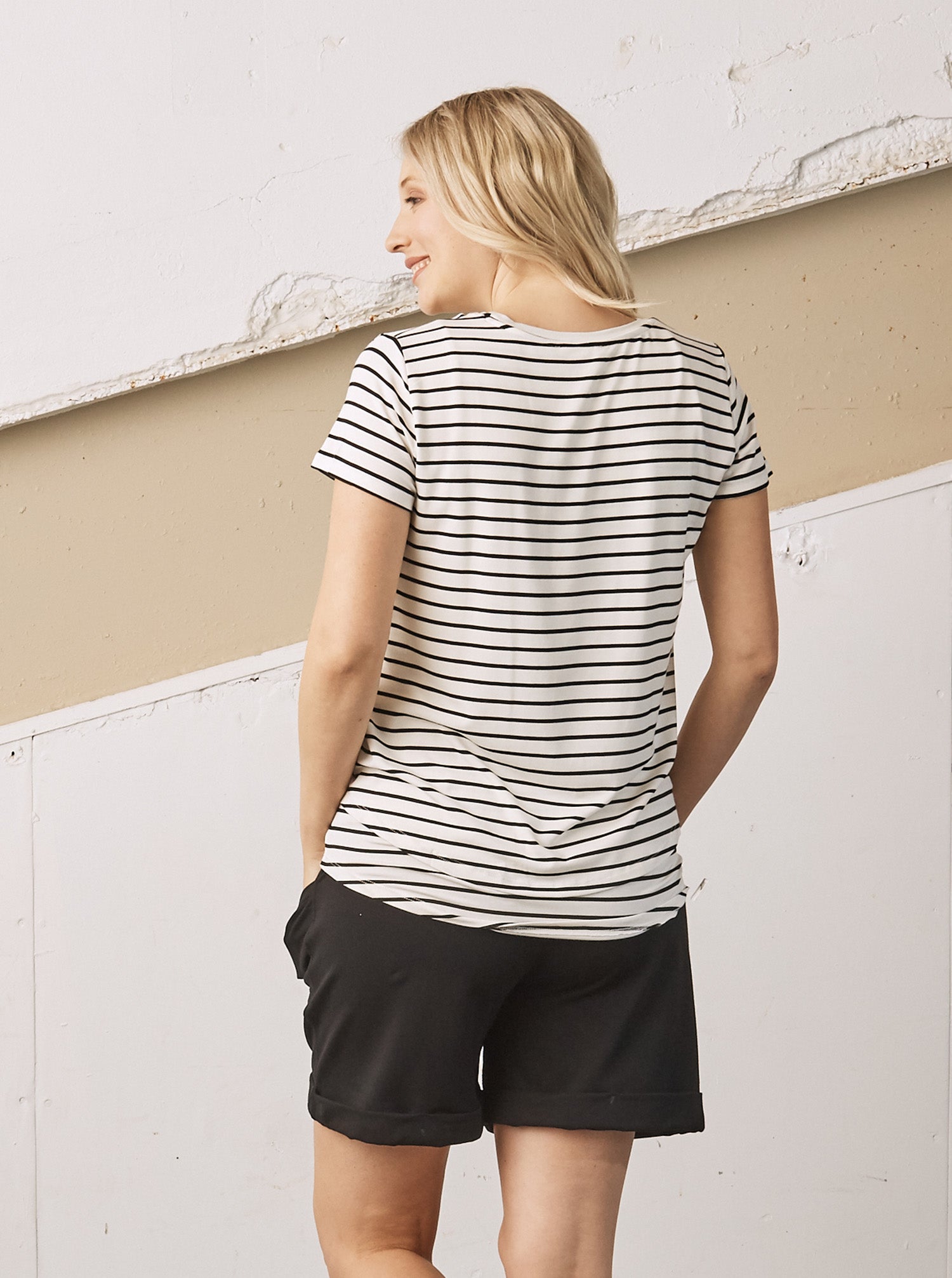 Bamboo Stripe Short Sleeve Maternity and Nursing Top (6708022083687)