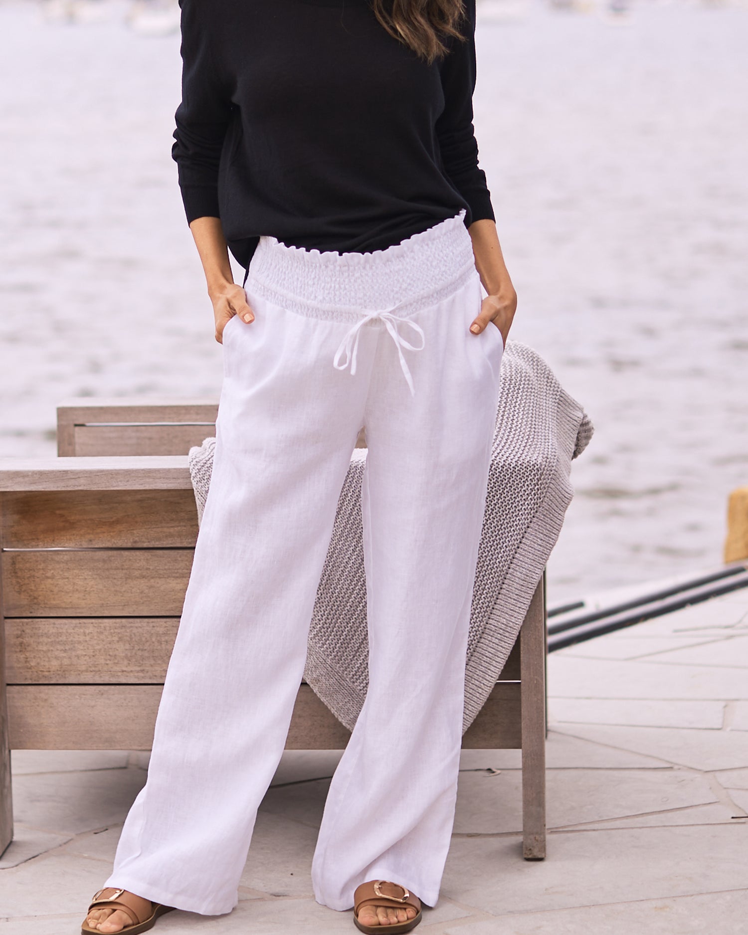 Giulia Maternity Linen Pants in White (6719312429159)