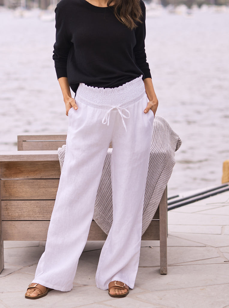 Giulia Maternity Linen Pants in White (6719312429159)