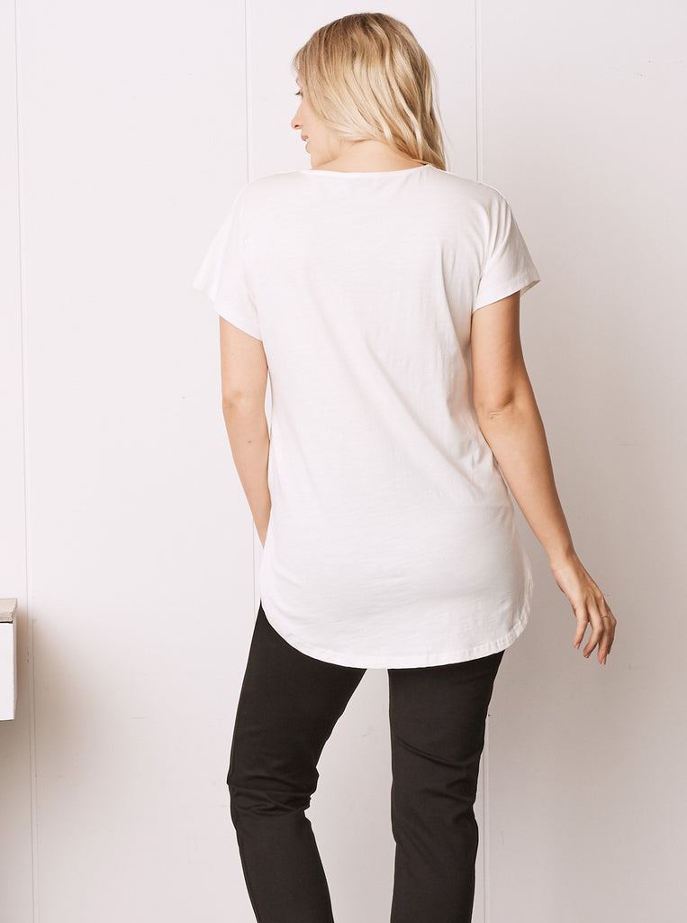 Back view - White Short Sleeve Zip Front Maternity  Work Blouse (6711878516839)