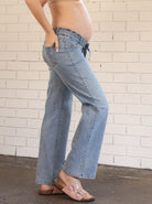 Wide Leg Washed  Maternity Jeans in Washed Blue (6687301664871)